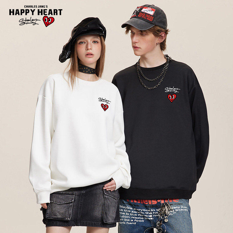 【王楚然代言】查尔斯桃心美式标语印花圆领卫衣男女春秋冬季内搭