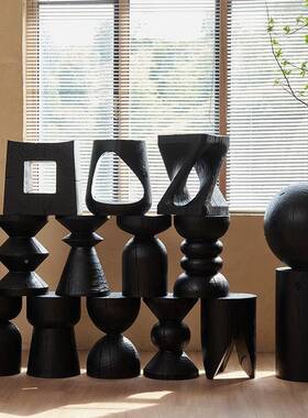 9欧式实木C家用墩子碳化黑色凳原木子展民921宿厅摆件木桩根雕休