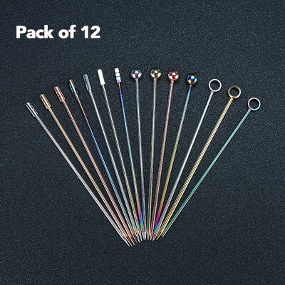12pcs Cocktail Pick Stainless Steel Fruit Sticks Bar Tools D
