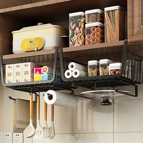 Kitchen Under Cabinet Basket Storage Shelf Tissue Cup Holder