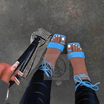 。Summer large flat heel one-line shaving leather solid colo
