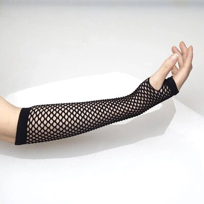 Black Neon Fishnet Fingerless Long Gloves Arm Cuff Party Wea