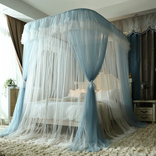 加密层蚊帐2021新款 U型伸缩支架加密加厚公主风三开门家用1.5m