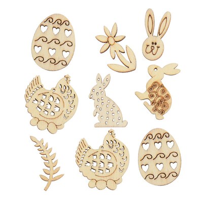 50/100pcs Happy Easter Rabbit Eggs Wooden Craft Easter Decor