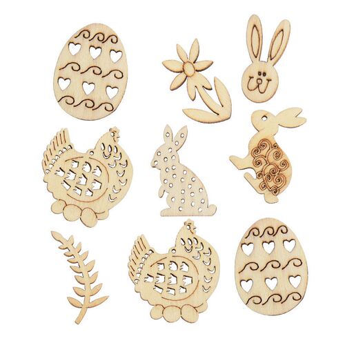 50/100pcs Happy Easter Rabbit Eggs Wooden Craft Easter Decor