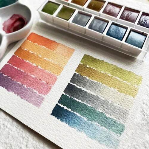 Portable 12 Colors Retro Solid Watercolor Set Basic Water Co