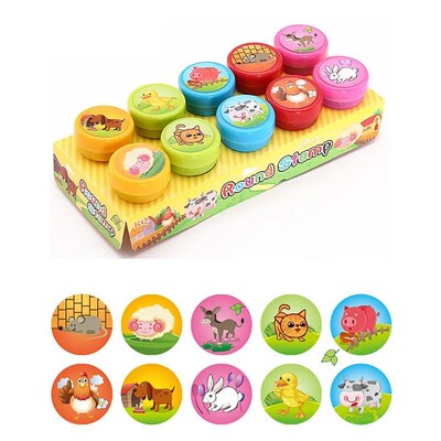 10Pcs/Set Children Stamps Toy Cartoon Animals Dinosaur Fruit
