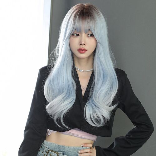 Long Curly Wig for Women Autumn Winter Icy Blue Goddess Hair