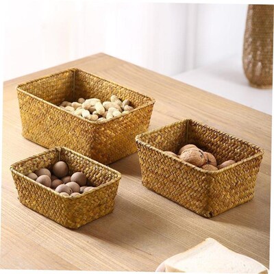 bamboo storage basket box desktop small rattan woven basket