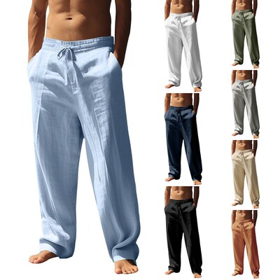 Breathable Summer Casual Trousers Mens Cotton Linen Pants