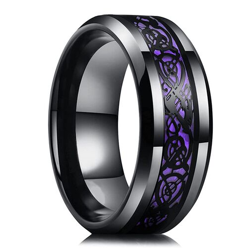 Fashion 8mm Men Stainless Steel Celtic Dragon Ring Inlay