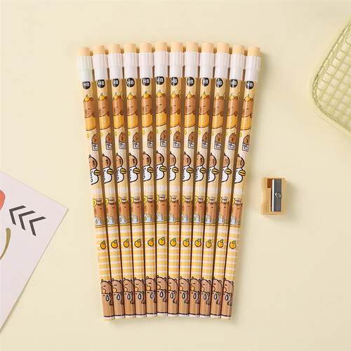 Capybara HB Pencils Set 12 Cute Cartoon Pencils & Sharpener