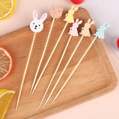 100pcs Easter Disposable Bamboo Skewers Rabbit Eggs Food Pic