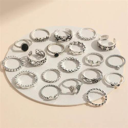 19 PCS Retro Punk Finger Ring Set For Women Vintage Heart Wi