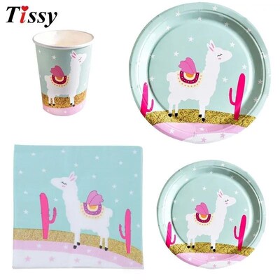 1Set Cactus Party Plates/ Straws Tableware Green Plants Garl
