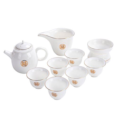 Dehua White Porcelain Suet Jade Tea Set High-end Kung Fu Tea