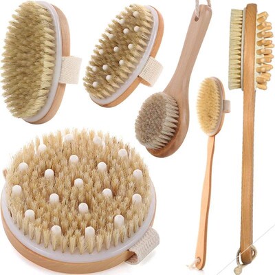 Dry Skin Wood Body Brush Exfoliation Natural Bristle Back Br