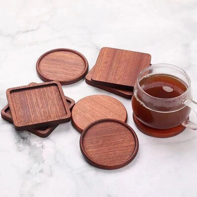 1PC Solid Walnut Wood Coaster Round Square Beech Wood Cup Ma