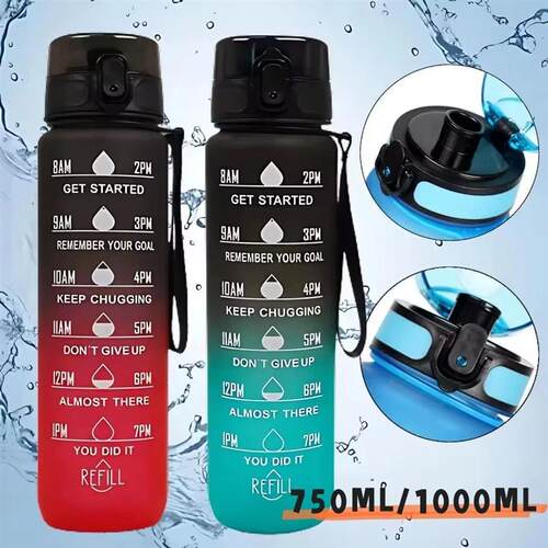 1000ml Water Bottle with Time Scale Outdoor Gradient Color S