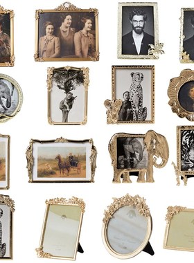 欧式复古雕花金属边相框摆件法式简约样板间卧室照片相架装饰