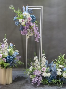 仿真花排婚礼森系蓝紫色莫奈花园婚礼布置路引绢花t台插花艺装饰