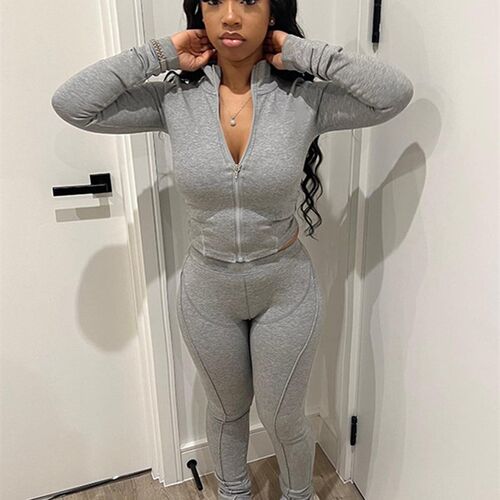 2023 Long-Sleeved Grey Two-Piece Trousers Suit European and