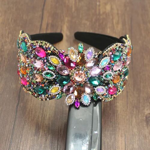 Bohemia Vintage Hot Pink Black Crystal Rhinestones Headband