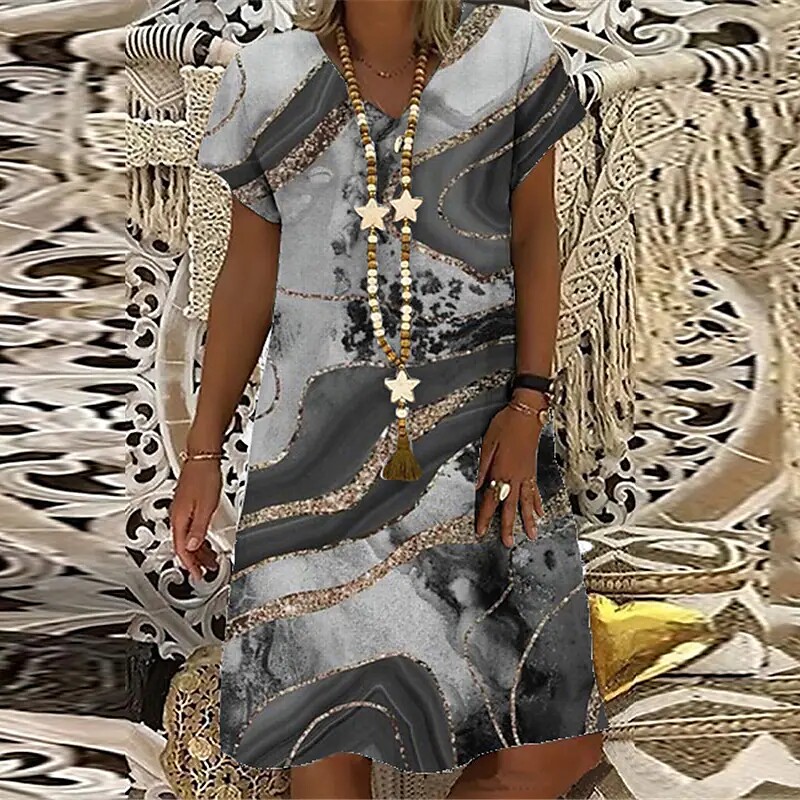 Summer New Womens Short-sleeved Dress Fashion Casual Loose图片