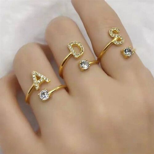 Adjustable Initials Rings Stainless Steel Simple Zircon Lett