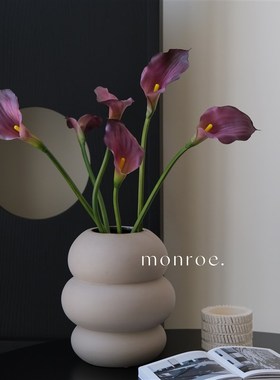 海芋 仿真花马蹄莲紫色手感假花大号高档装饰摄影插花绢花鲜花