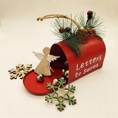 Creative Metal Iron Red Mailbox Hanging Ornament Christmas T