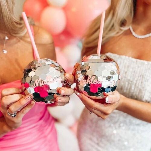 580ml Disco Ball Cups Silver Flash Cocktail Cup With Straw N