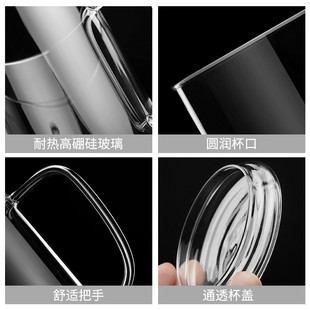 雅集玻璃杯把手大容量玻璃水杯男办公室绿茶杯个人专用泡茶杯带盖