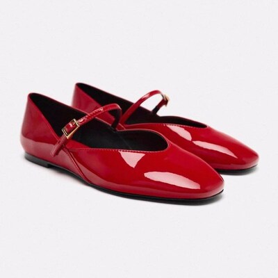 Red Womens Flats Round Toe Female Ballet Shoes Patent Leath