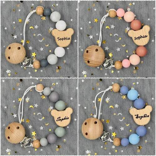 Custom Name Wood Personalized Baby Pacifier Chain Clip