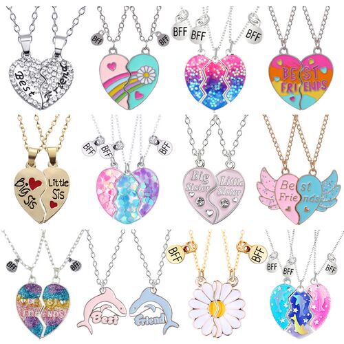 rendy Simple Heart Necklace Sisters Pendant 2/3 Pcs BFF Lett