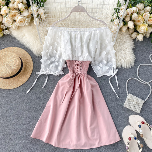 Sexy Off Shoulder Patchwork Summer Short Dress Party Flower