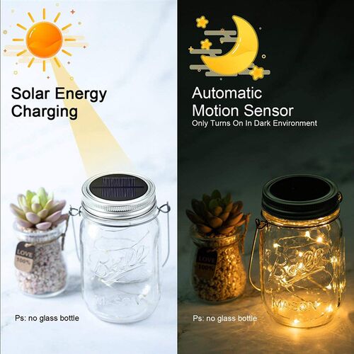 5pcs Solar Mason Jar Lights Solar Powered 20 LED Beads Fairy