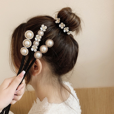 Elegant Fashion Flower Pearl Hairpin Bun Maker Twist Headban