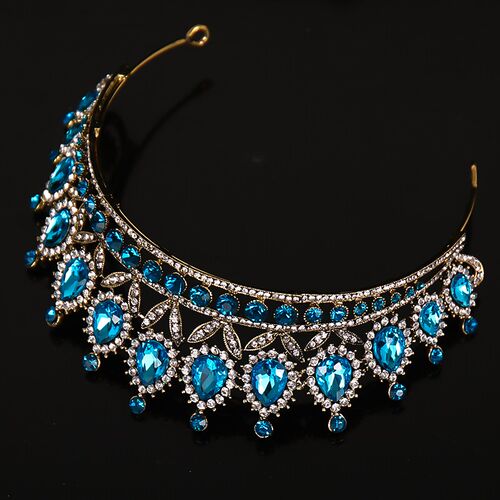 Luxury Blue Rhinestone Crystal Wedding Crown Bride Tiaras An