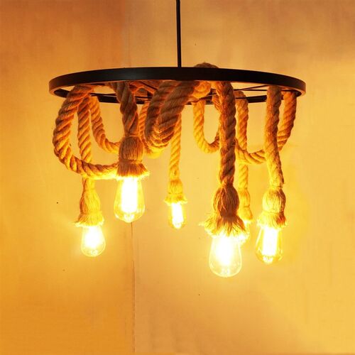 Industry 6 heads loft chandelier edison E27 lights hemp rope