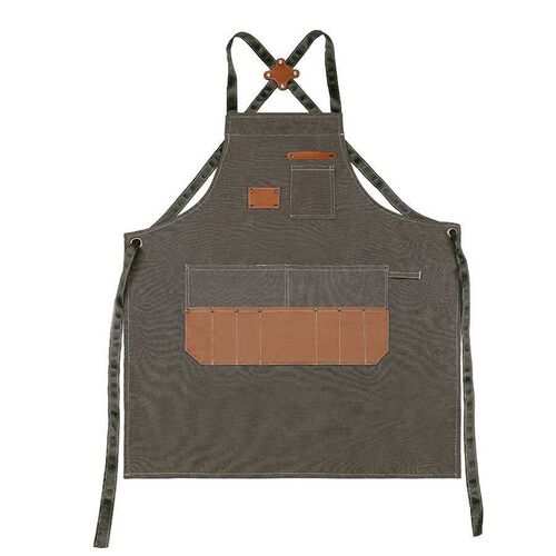 Kitchen Catering Thickened Denim Canvas Leather Apron Full-b