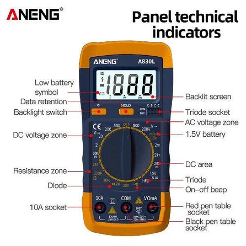 A830L Digital Multimeter Multi Tester Buzzer DC AC Voltage