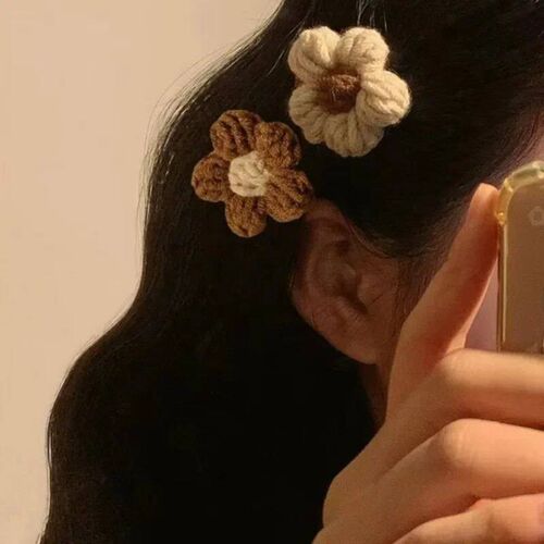 2Pcs Cute cotton rope braided hairpin Girls flower Hair Clip