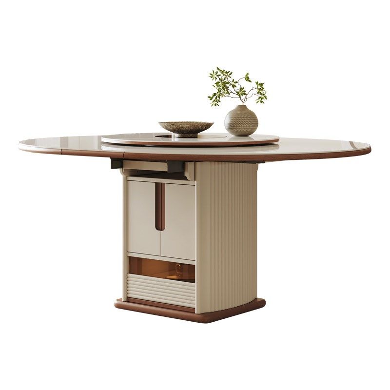 岩板伸缩餐桌可变形圆桌带电磁炉火锅一体中古奶油风多功能饭桌,住宅家具,岩板餐桌,淘宝优惠券,粉丝福利购,淘宝优惠卷