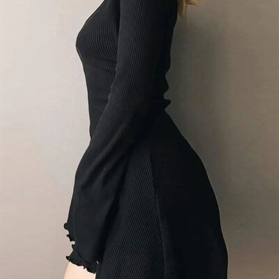 Knitting Elegant Dress For Women Spring Fall Solid Color V N