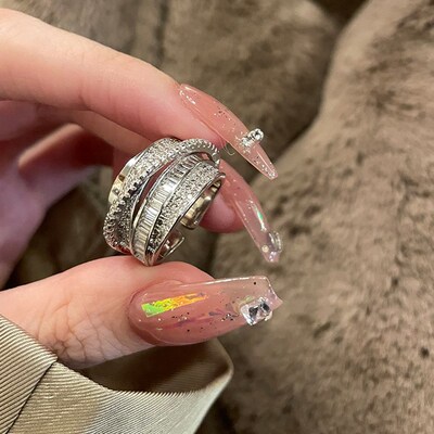 Fashion Multilayer Irregular Zirconia Open Rings For Women S