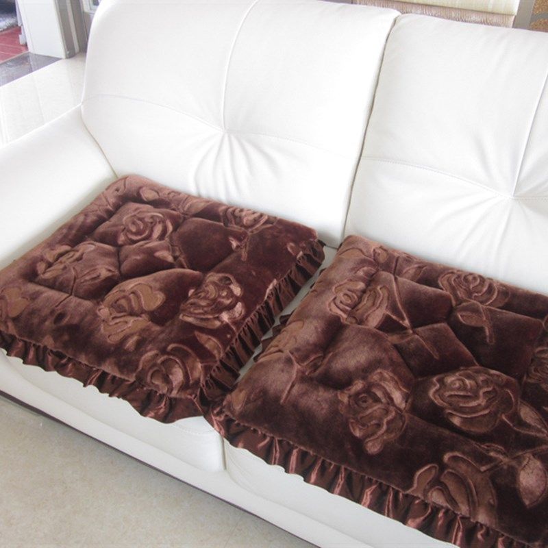 冬季加厚红实木沙发毛绒坐垫 椅垫子 防滑 单人三人仿羊毛