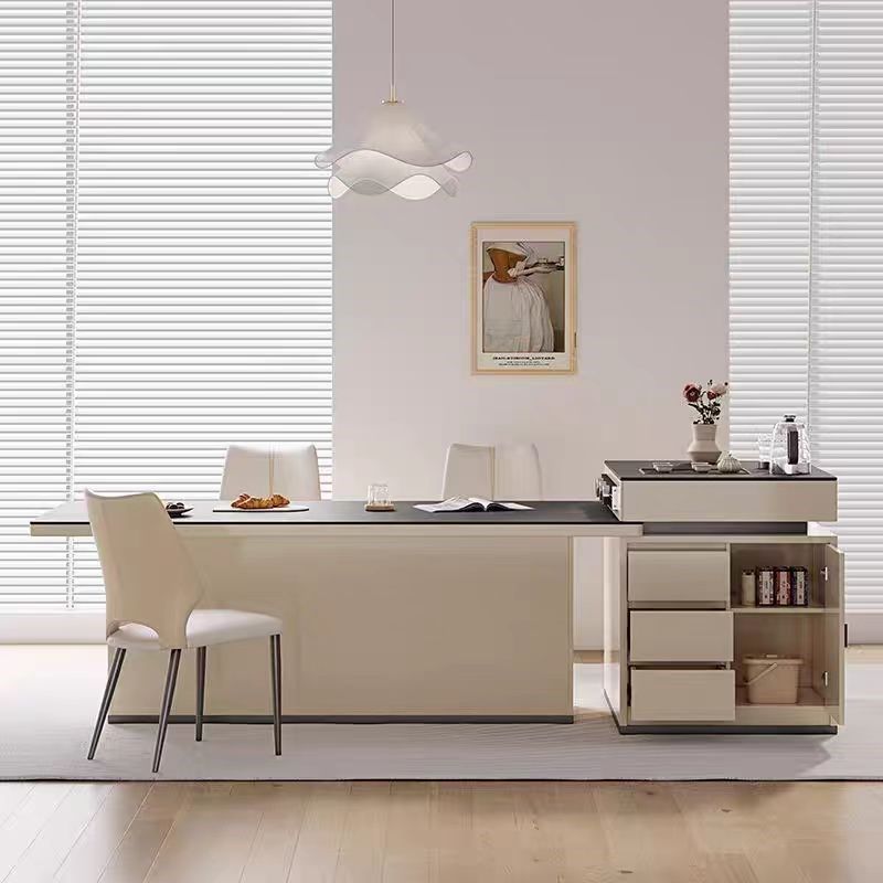 奶油风岩板餐桌茶桌一体两用带电磁炉多功能极简小户型家用吃饭桌,住宅家具,岛台餐桌,淘宝优惠券,粉丝福利购,淘宝优惠卷