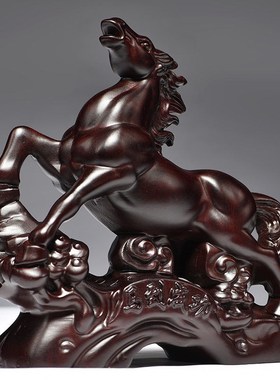 黑檀木马摆件红木马摆件工艺品实木雕刻木质马到成功客厅饰品家居